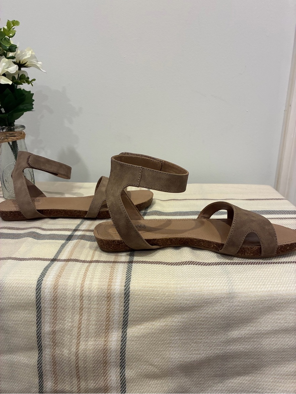 Adam Tucker Taupe Suede Ankle-Strap Sandals - Picture 5 of 7